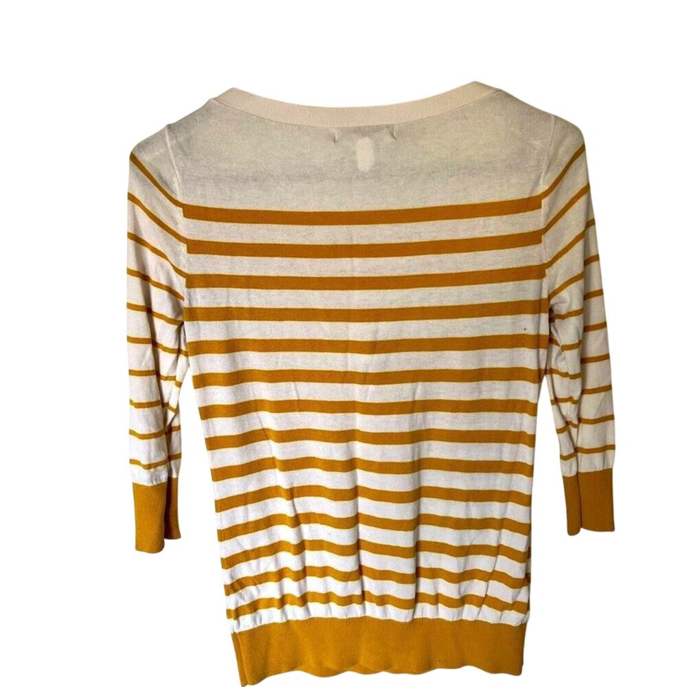 Banana Republic Stripe Button Sweater White Mustard Cotton Rayon Nautical XS - Picture 5 of 5